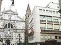 Elaborate façade of San Moisè contrasting with the modernist façade of the Bauer