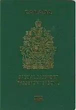 Cover of Canadian Special e-Passport.  Cover is green colour with a gold-coloured crest.  Text reads "CANADA" above the crest, and "SPECIAL PASSPORT" and "PASSEPORT SPÉCIAL" below the crest