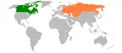 Map indicating locations of Canada and Soviet Union