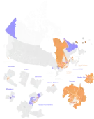 Identification of ridings gained by each party, relative to 2008.