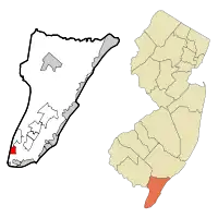 Map of North Cape May in Cape May County. Inset: Location of Cape May County in New Jersey.