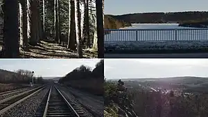 Clockwise: Beltzville State Park, Beltzville Lake, Bowmanstown, Packerton