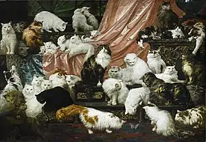 My Wife's Lovers, 1891, Carl Kahler.  Painting featuring Persian and Angora cats sold for more than $820,000 at Sotheby's.