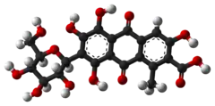 Ball-and-stick model of carminic acid[citation needed]