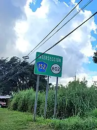 PR-803 near its junction with PR-152 and PR-802 in Cedro Arriba, Naranjito