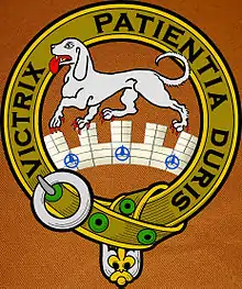 Carter of Castle Martin crest badge on Irish saffronMotto: Patience is victorious in hardship