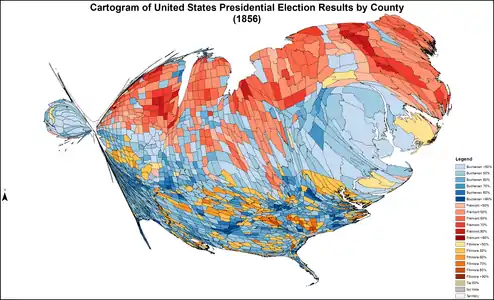 Cartogram of presidential election results by county