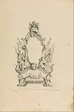 Etching of a complex Baroque cartouche, by Bernard Turreau, 1716, the Metropolitan Museum of Art