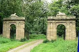 Culzean Castle. Cat Gates – The original inner entrance with Coade stone cats surmounting the pillars
