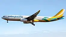 One of Cebu Pacific's Airbus A330, registered RP-C3345, landing in Manila