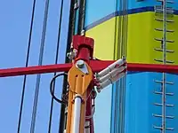 A close-up shot of the hydraulic dampers on Cedar Point's version of the ride.