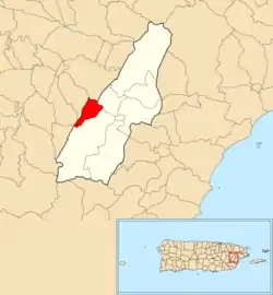 Location of Ceiba within the municipality of Las Piedras shown in red