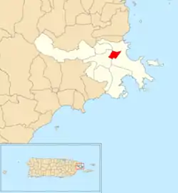 Location of Ceiba barrio-pueblo within the municipality of Ceiba shown in red