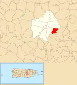 Location of Cejas within the municipality of Comerío shown in red