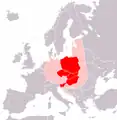 Map of Central Europe, according to Lonnie R. Johnson (2011).mw-parser-output .legend{page-break-inside:avoid;break-inside:avoid-column}.mw-parser-output .legend-color{display:inline-block;min-width:1.25em;height:1.25em;line-height:1.25;margin:1px 0;text-align:center;border:1px solid black;background-color:transparent;color:black}.mw-parser-output .legend-text{}&nbsp;&nbsp;Countries usually considered Central European (citing the World Bank and the OECD).mw-parser-output .legend{page-break-inside:avoid;break-inside:avoid-column}.mw-parser-output .legend-color{display:inline-block;min-width:1.25em;height:1.25em;line-height:1.25;margin:1px 0;text-align:center;border:1px solid black;background-color:transparent;color:black}.mw-parser-output .legend-text{}&nbsp;&nbsp;Countries considered to be Central European only in the broader sense of the term.