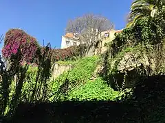 Ruined cerca moura fragment at angle between Porta de Alfôfa (Alfôfa Gate) and Porta do Ferro (Iron Gate).