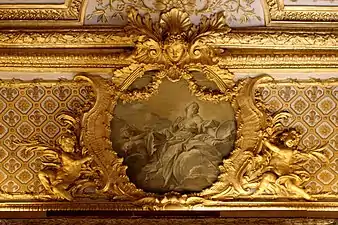 Rococo cartouche in the Chambre de la reine of the Palace of Versailles (Versailles, France)