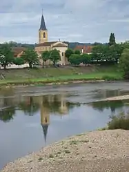 The Loire river and church in Chambilly