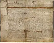 piece of parchment of charter of novodamus from King James VI of Scotland in 1582