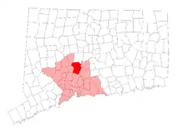 Cheshire's location within New Haven County and Connecticut