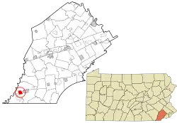 Approximate location in Chester County and the U.S. state of Pennsylvania