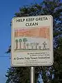 A Child's litter prevention sign. These signs were commissioned by Greta Tidy Towns to help children understand the importance of maintaining a Tidy Town