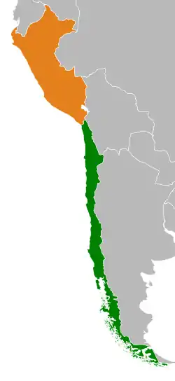 Map indicating locations of Chile and Peru
