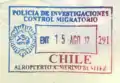 Chilean entry stamp in a New Zealand passport, issued by the PDI at Santiago Airport.