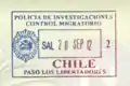 Chilean exit stamp in a New Zealand passport, issued by the PDI at the Paseo los Liberadores border crossing.
