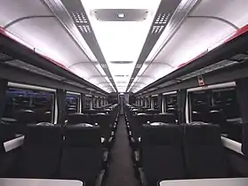 The interior of Chiltern Railways refurbished Mark 3 with the original InterCity 70 seats