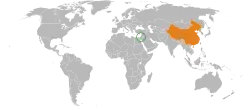 Map indicating locations of Israel and China