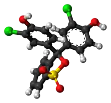 Ball-and-stick model of the chlorophenol red molecule in cyclic form