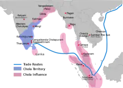 Map showing the extent of the Chola empire