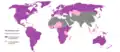 Countries with 50% or more Christians are colored purple while countries with 10% to 50% Christians are colored pink