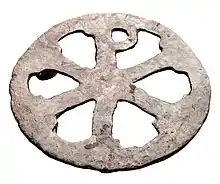 Roman Chi Rho applique in bronze from a Germanic settlement in Neerharen (Belgium), 375-450 AD, Gallo-Roman Museum (Tongeren)