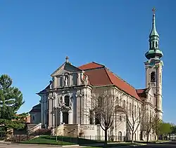 The Church of St. Agnes, which is prominently visible in the center of the neighborhood.