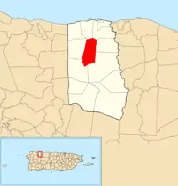 Location of Ciénagas within the municipality of Camuy shown in red