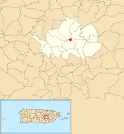 Location of Cidra barrio-pueblo within the municipality of Cidra shown in red