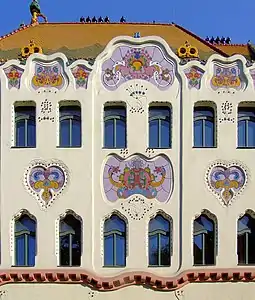 Facade detail of Cifrapalota in Kecskemét (1902)