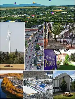 Clockwise, from top: Crown of Maine Balloon Fest in Presque Isle, Downtown, University of Maine at Presque Isle, Aroostook Band of Micmac headquarters and museum, Nordic Heritage Center, Aroostook Centre Mall, UMPI wind turbine, Main Street