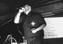 Mikko Aspa lead singer of Clandestine Blaze in 2000