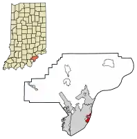 Location of Utica in Clark County, Indiana.