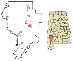 Location of Whatley in Clarke County, Alabama.