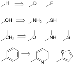 A table of common classical bioisosteres
