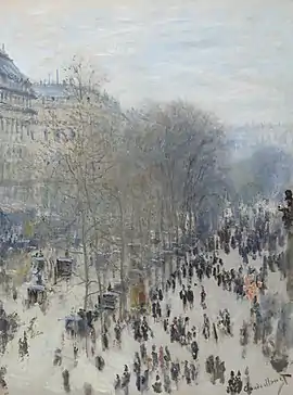 Boulevard des Capucines; by Claude Monet; 1873; oil on canvas; 80.5 x 60.2&nbsp;cm; Nelson-Atkins Museum of Art (Kansas City, Missouri, USA)