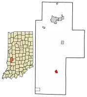 Location of Clay City in Clay County, Indiana.