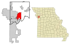 Location in the state of Missouri and in Clay County