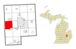 Location within Genesee County (red) and an administered portion of the village of Lennon (pink)
