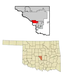 Location of Noble within the state of Oklahoma and Cleveland County