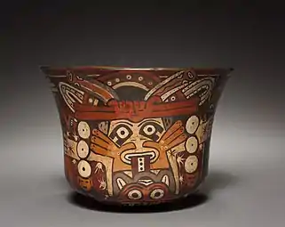 Nasca bowl; c. 100 BC; earthenware with colored slips; diameter: 12.8 × 17.7&nbsp;cm; overall: 13&nbsp;cm; from Peru; Cleveland Museum of Art (Cleveland, Ohio, USA)